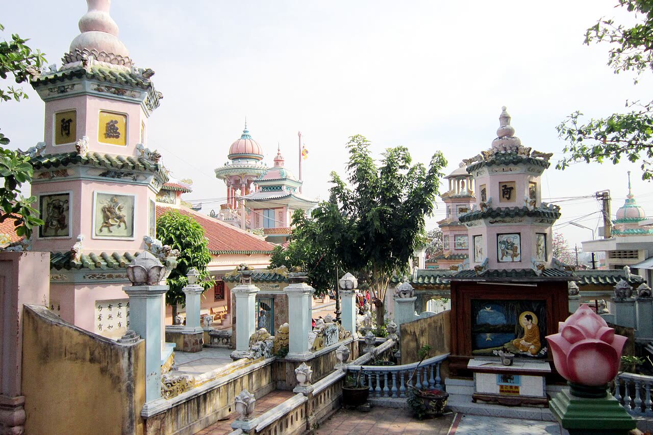 Painted stupas in the garden of Tay An Pagoda at Sam Mountain