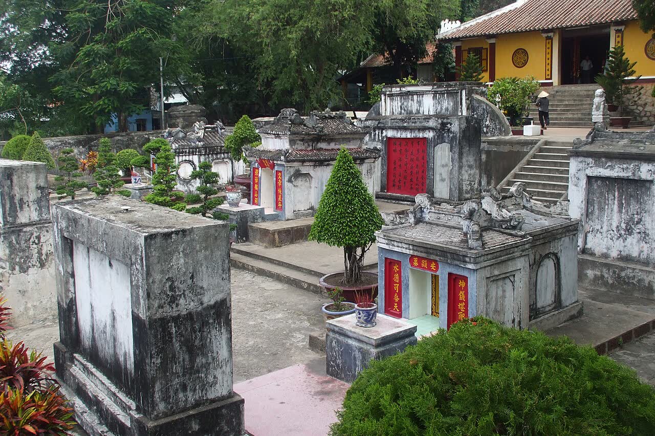 Stone tomb houses in the courtyard of Thoai Ngoc Hau Tomb at Sam Mountain
