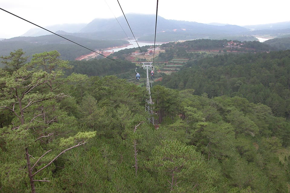 The cable line over the pines toward Tuyen Lam