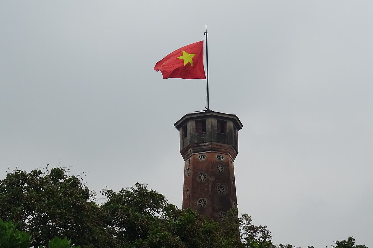 The flag tower of Hanoi with the national flag flying