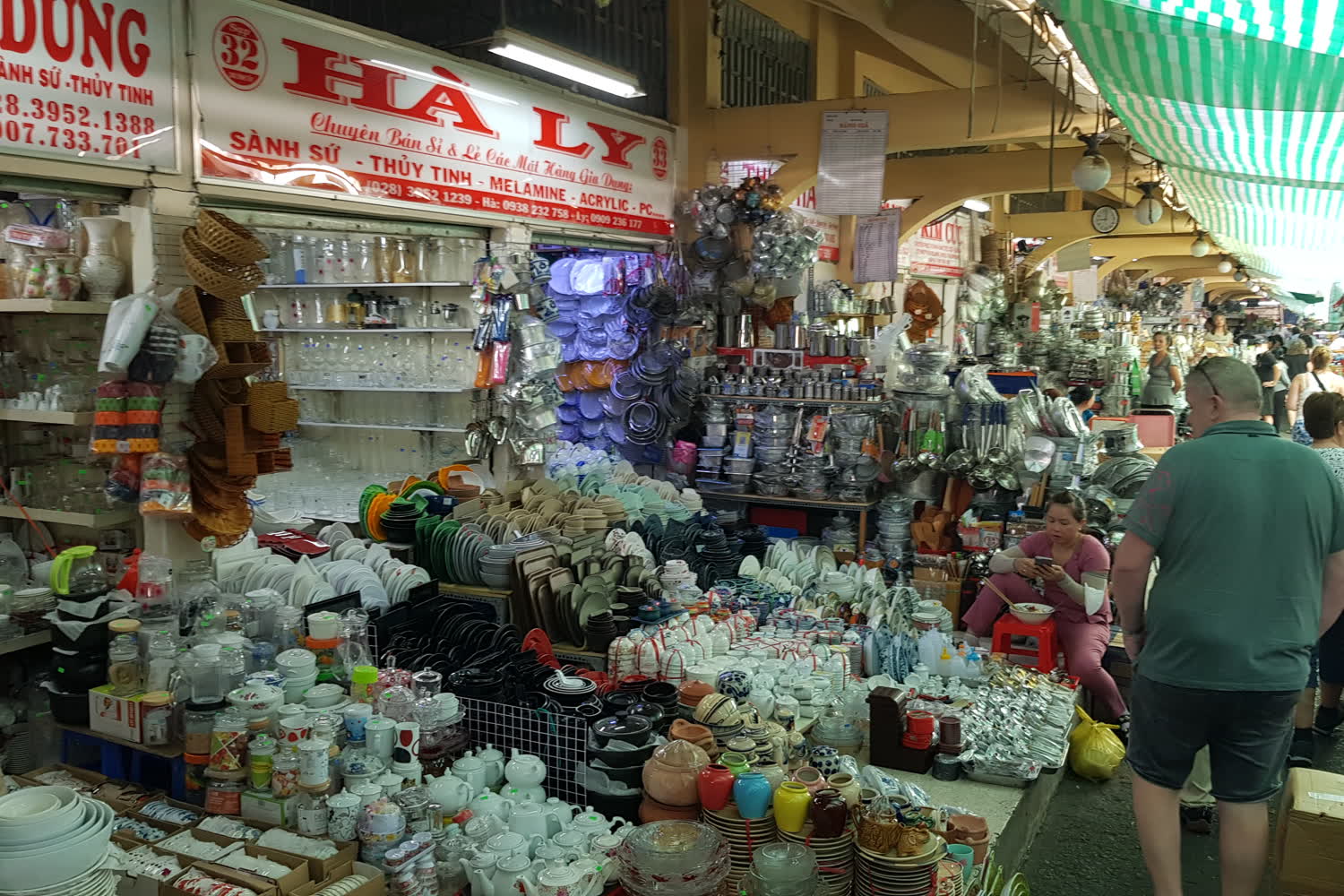 Chinese shophouse in Cho Lon with red lanterns and gold signboard characters
