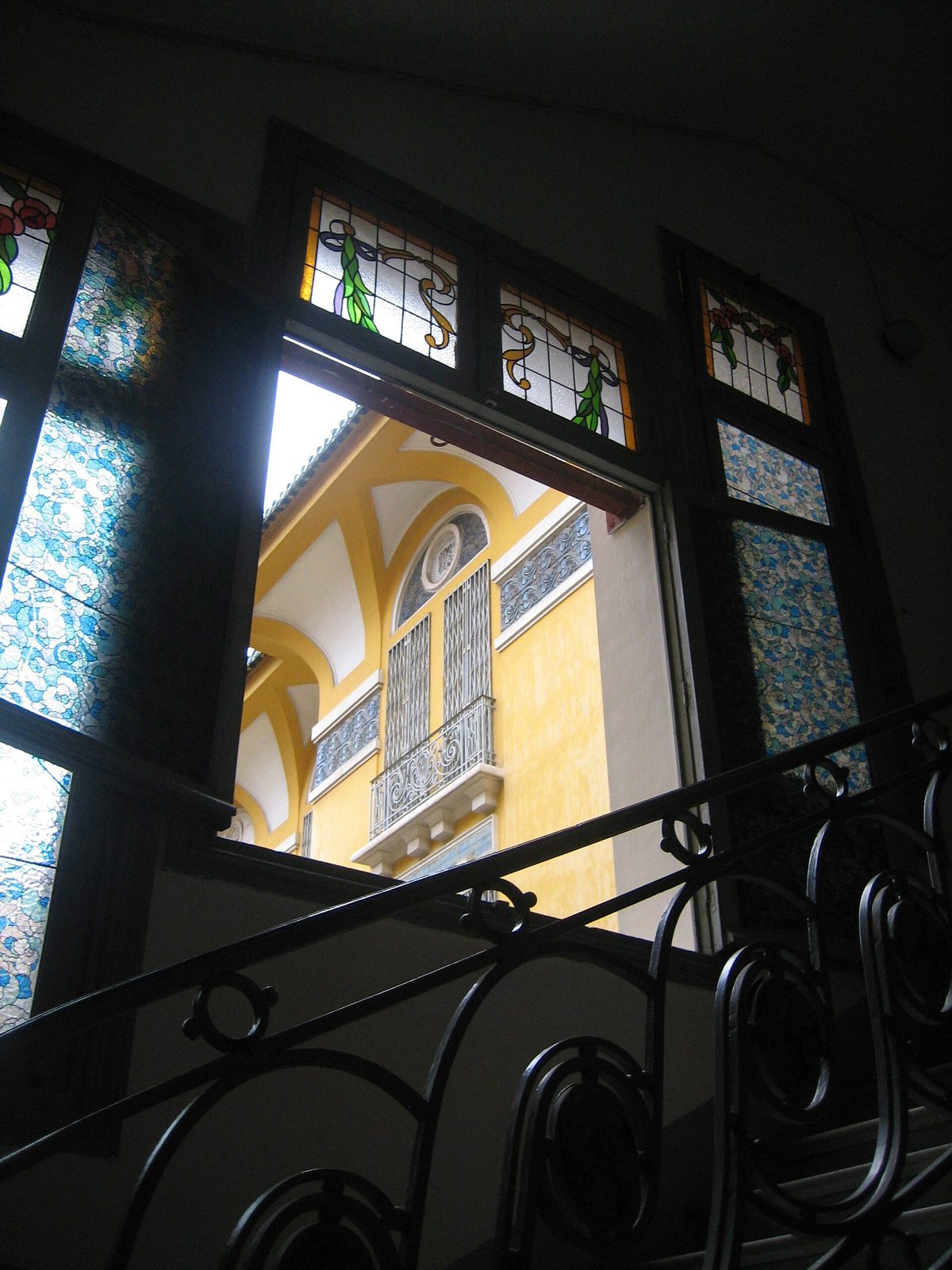 Stained glass and staircase inside the Fine Arts Museum