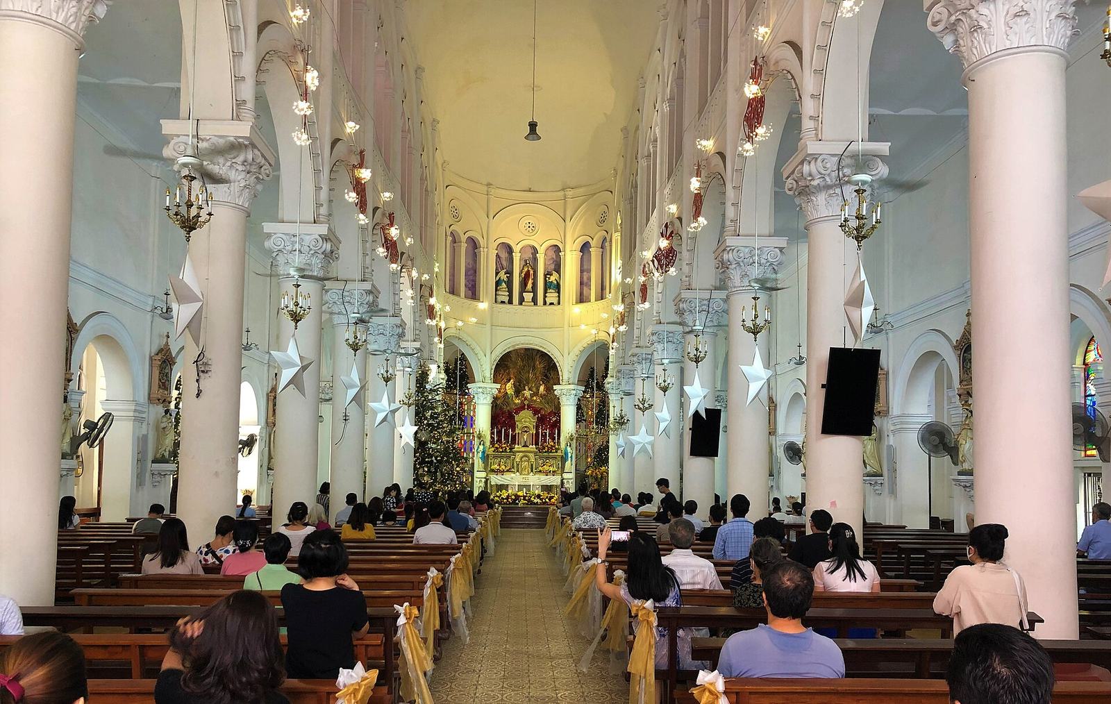 Interior of Tan Dinh Church looking down the nave